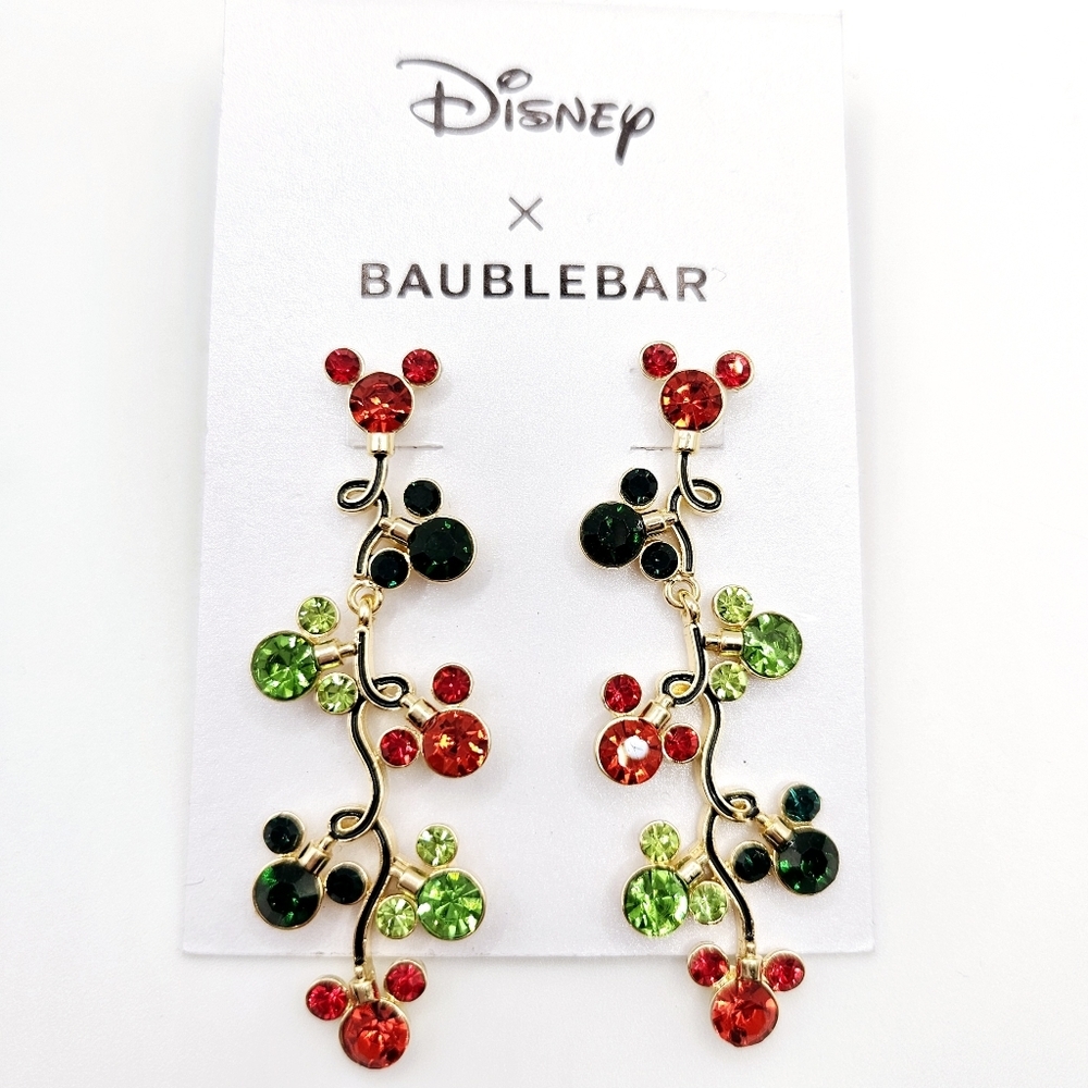 Disney BaubleBar Mickey Mouse Christmas Lights Dangle Post Earrings New